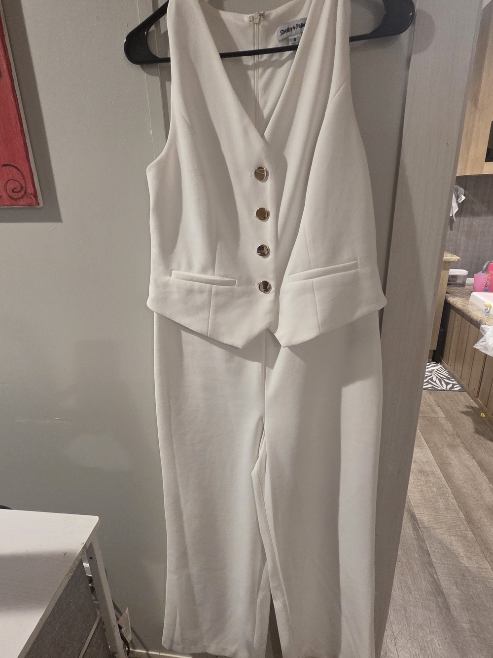 Shelby & Palmer Cream Sleeveless Jumpsuit with Gold Accents